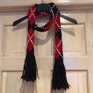 Crocheted Black Red & White Scarf